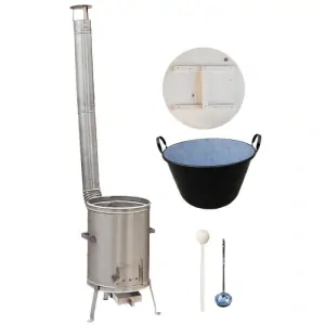 Zabijačkový smaltovaný kotel 100 L + nerezová kotlina (1,5 mm) 60 cm LUX + vařečka a naběračka