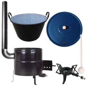 Zabijačkový smaltovaný kotel 70 L + kovová kotlina 56 cm + hořák 7 kW + kouřovod